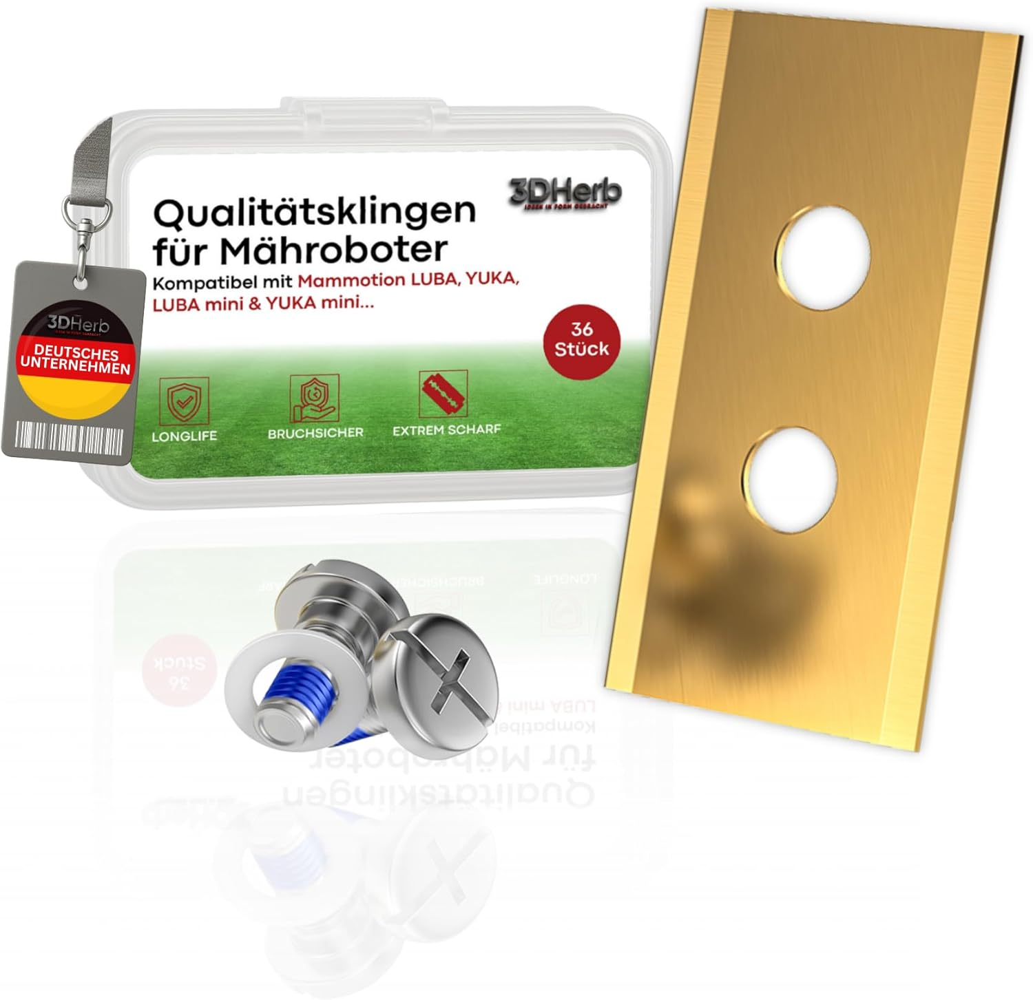 3Dherb 36 X Replacement Blades Compatible with Mammotion LUBA, LUBA 2, YUKA, LUBA Mini & YUKA Mini - 0.9 Mm Blade Thickness for Long Lawnmower Pleasure - Titanium Blades - Screws With image number 3