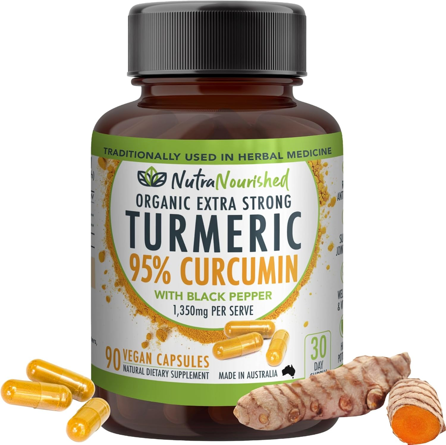 Curcumin Tablets 95% Pure | Organic Turmeric Extract Buffered with Black Pepper | 1,350Mg per Serving | Vegan Capsules | Made in Australia (Gold Coast) | 90 Tablets image number 2