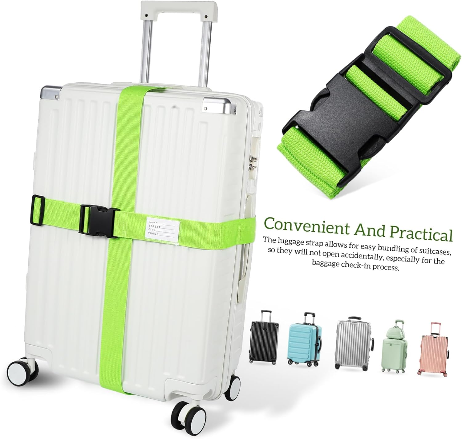 WEKAMOS 4Pcs Adjustable Luggage Straps with Quick Release Buckles Fluorescent Suitcase Secure Belts for Travel Suitcases Tear Resistant Travel Accessories image number 2