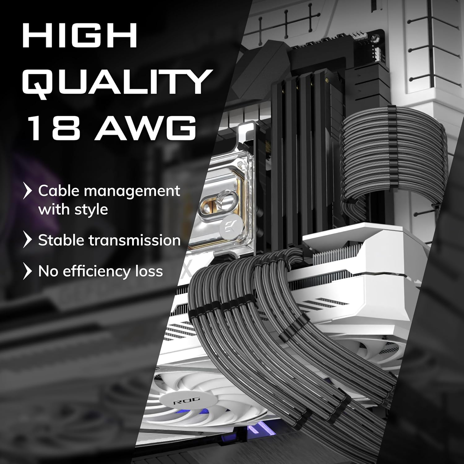 EZDIY-FAB PSU Cable Extension Sleeved Custom Mod GPU PC Power Supply Soft Nylon Braided with Comb Kit 24Pin/3X 8PIN to 6+2Pin/ 2X 8PIN to 4+4Pin-300Mm/11.8In -Carbon image number 5