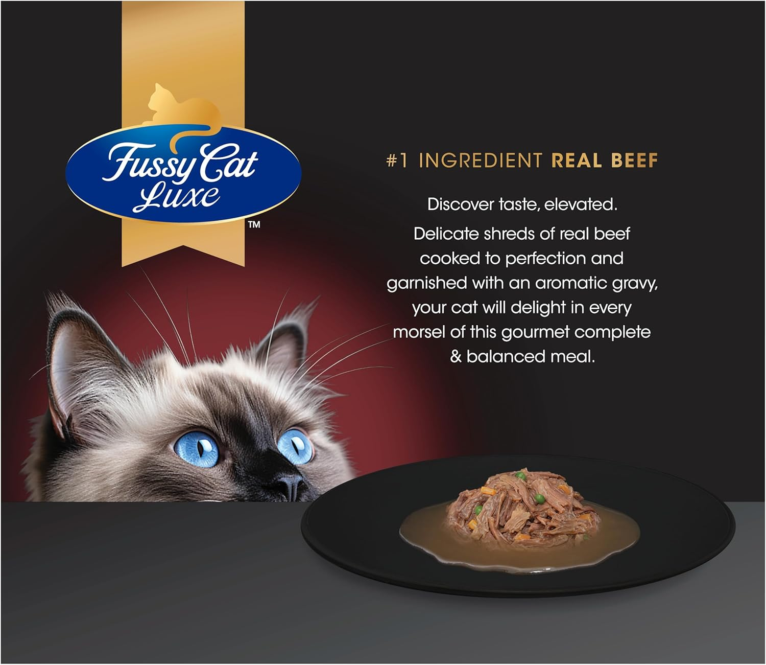 Fussy Cat Luxe Wet Dog Food, Beef Shreds Decadent Gravy 12X70G - Elevated Taste, Real Beef Shreds, Complete & Balanced, Australian Made Cat Food image number 1