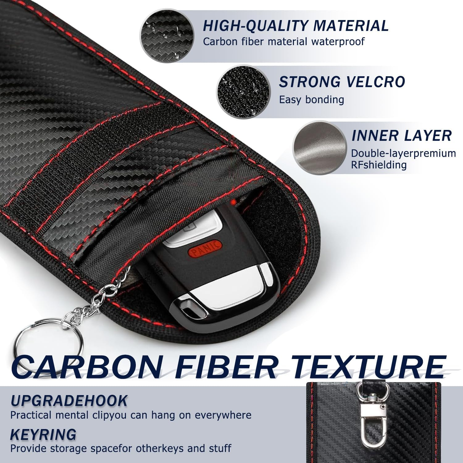 WEKUBA Faraday Pouch for Car Key, 3 Packs of Faraday Bags, with Hooks and Fixed Key Rings, Car RFID Blocker Bag for Car Security, Anti-Theft Signal, Anti-Hacking Case Blocker image number 6