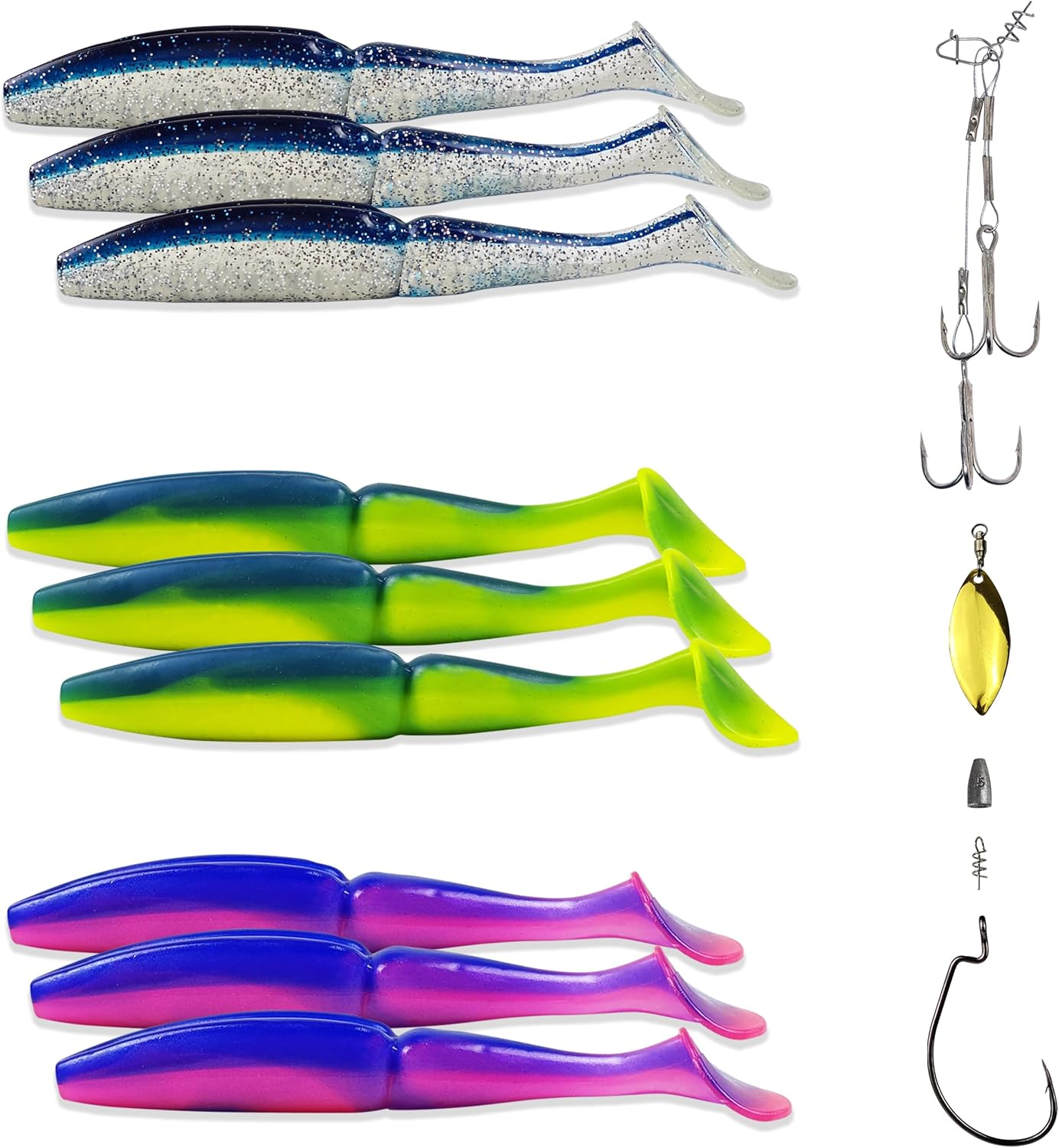 Paddle Tail Swimbaits Lure, Artificial Soft Plastic Bait with Jig Heads, Durable Soft Plastic Lures for Bass Fishing, Bass Fishing Bait for Trout Walleye Crappie image number 3