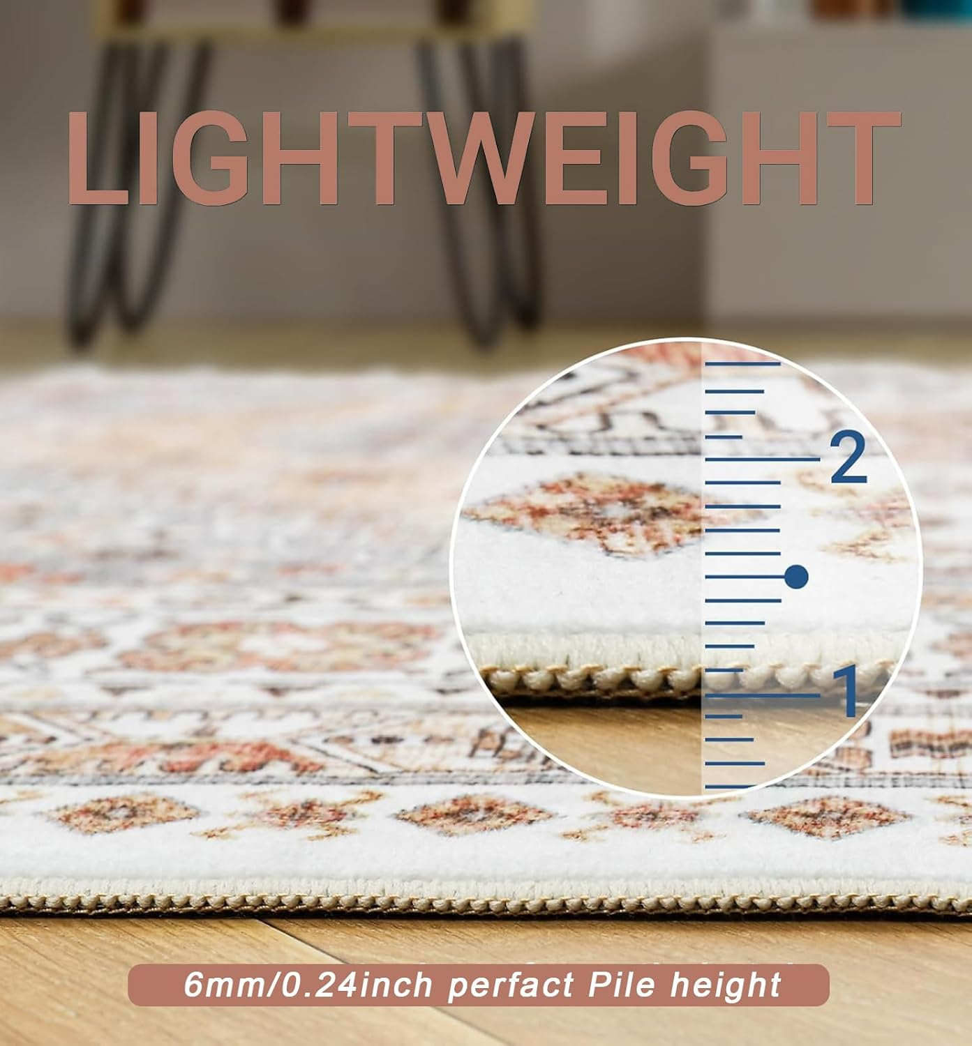 ZALLUC Premium Soft Faux Velvet Area Rug 230X160Cm with Vintage Design Washable Area Rug with Non Slip Rugs for Living Room Bedroom Rug Carpet Stain Resistant, Home Decor Office Boho Rug image number 6