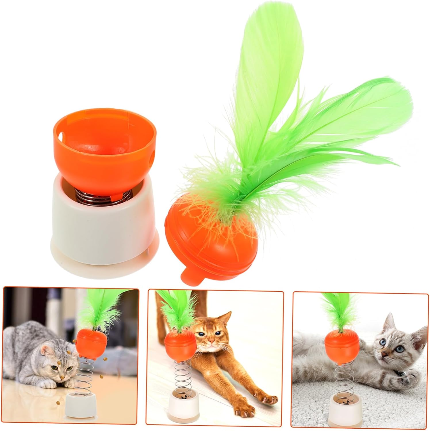 Cat Treat Dispenser Interactive Carrot Shaped Spring Teaser with Suction Cup for Indoor Cats Engaging Slow Spill for Pet Rooms and Stores