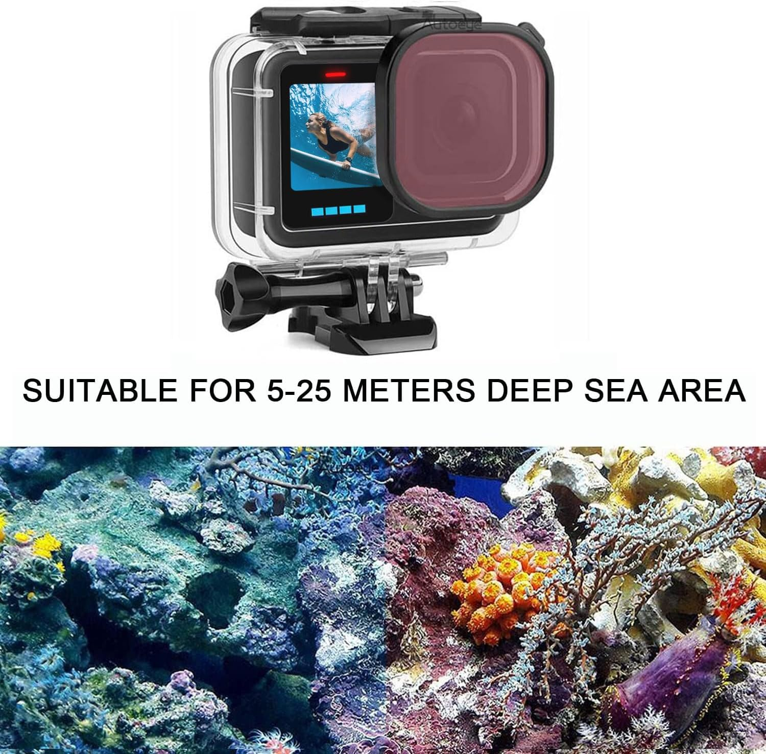 Fitstill 60M/196FT Underwater Waterproof Protective Case for Go Pro Hero 13 Hero 12 Hero 11 Hero 10 Hero 9 Black,3Pack Filter Monopod Floating Hand Grip Selfie Stick Hero13/12/11/10/9 Black Accessory image number 4