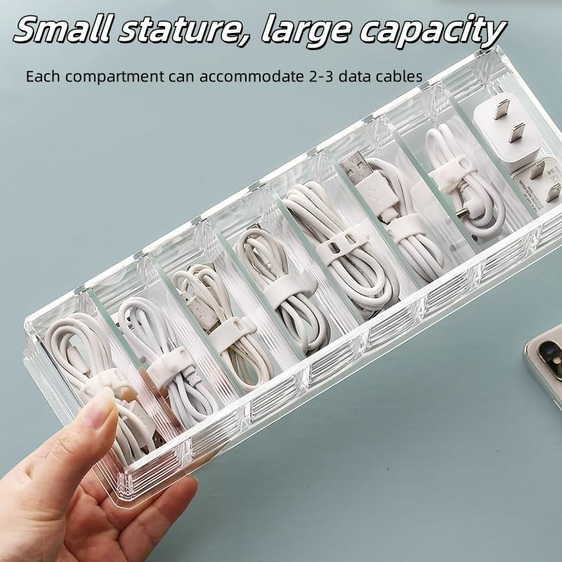 2Pcs Clear Acrylic Makeup Compact Organizer,8 Spaces Data Cable Sorting Storage Box,Acrylic Cosmetic Storage Jewelry Display Box,Clear Perfume Blush Eyeshadow Lipstick Organizer for Dresser Bathroom image number 5