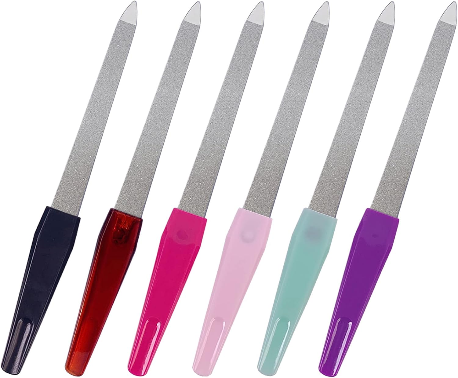 Metal Nail File (6 Pcs), Nail Files for Natural Nails Made of Stainless Steel, Sword Fingernail Files with Sharp Pointed Tip Non Slip Handle, Diamond Finger Nail Filers for Women Sapphire Grit image number 4