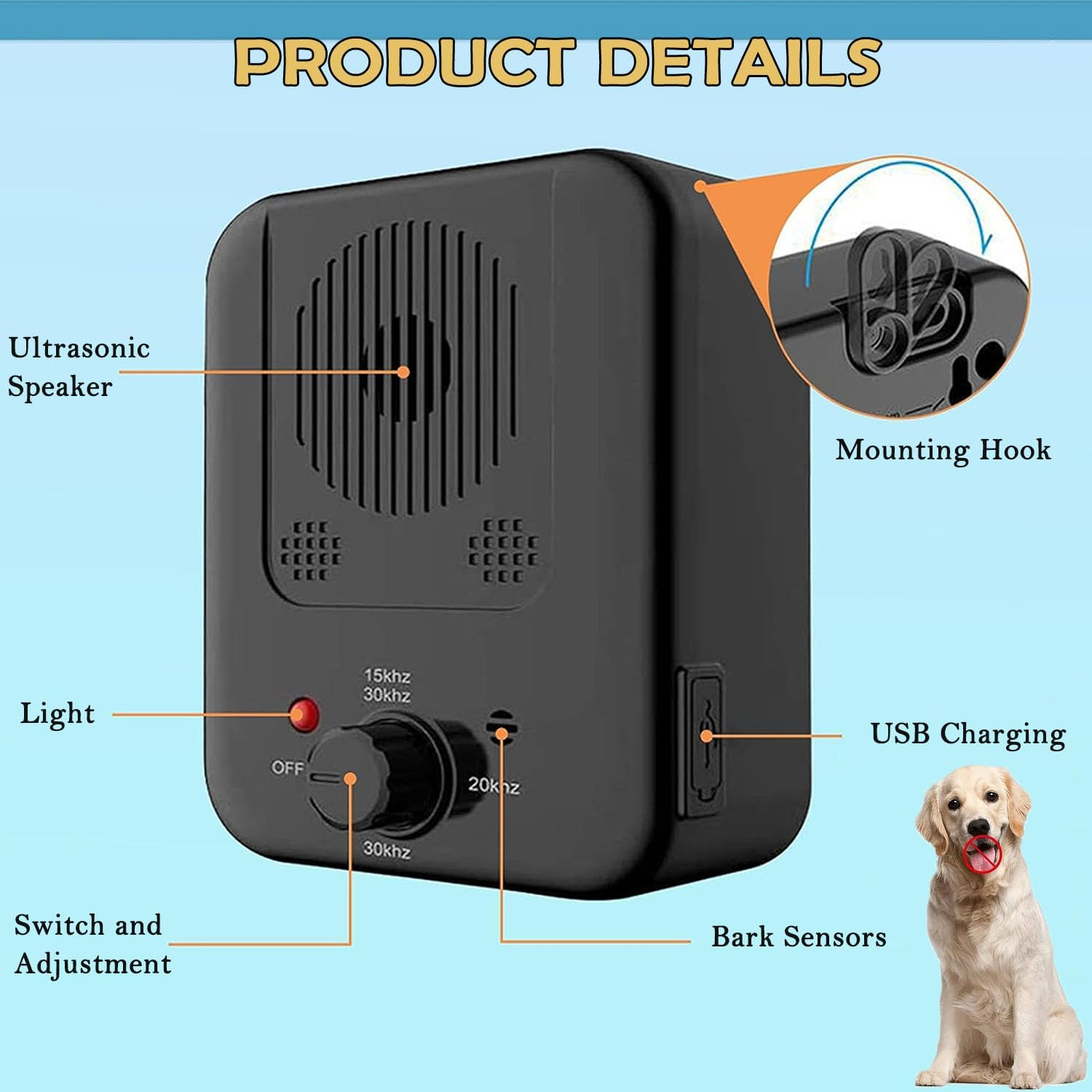 Wakouter anti Barking Device, Ultrasonic Dog Barking Silencer with 3 Modes, Rechargeable, Waterproof Dog Barking Control Deterrent Devices, Stop Neighbors Dog from Barking for All Breeds of Dogs image number 1