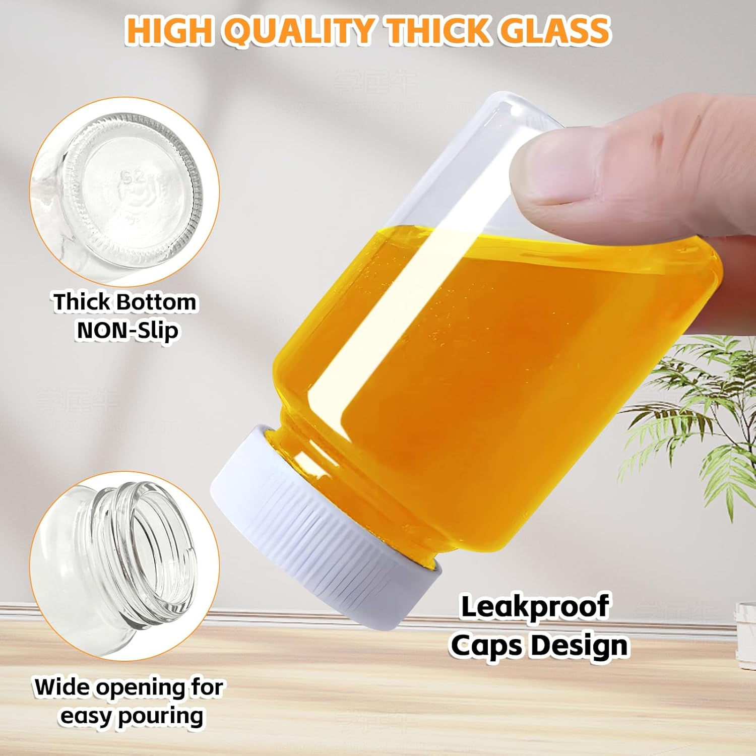 Fayrvind 16 Pack 2 Oz Glass Juice Bottles, Small Containers Shot Bottles with Lids & Stainless Steel Funnels for Travel Liquids Juicing Juice Cold Brew Bottles Smoothie Jars Homemade Beverages Bottle image number 6