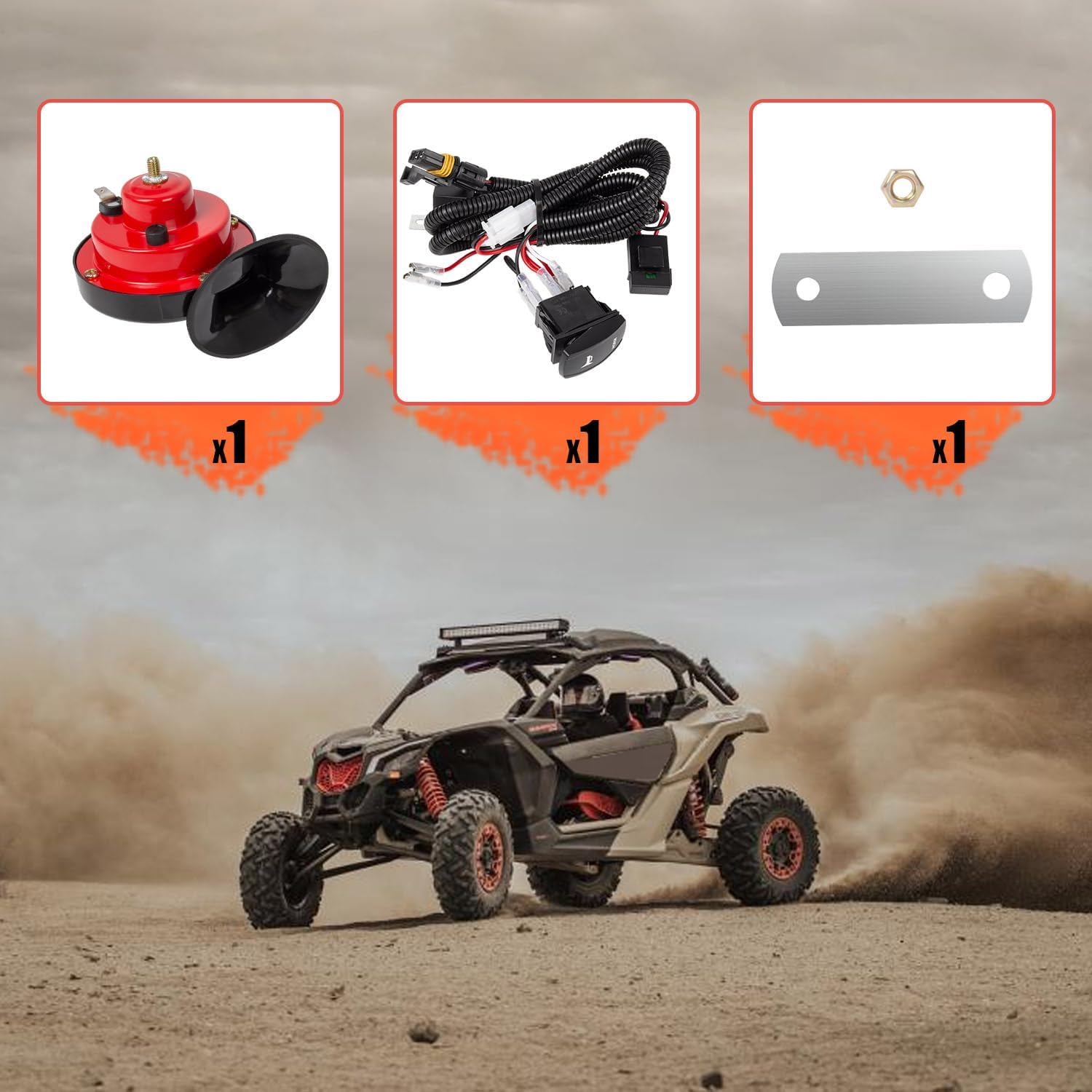 RANSOTO 12V Universal UTV Horn Kit with Rocker Switch Compatible with Polaris RZR Ranger General, Kawasaki Teryx, Can Am, Arctic Cat Wildcat, Yamaha Rhino image number 4