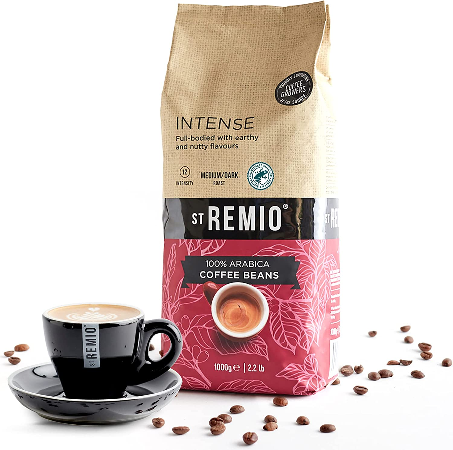 St Remio Intense Coffee Beans 500G. Medium Dark Roasted Bean. Arabica Strong Coffee Beans for Long Black, Latte, Cappuccino, Espresso Coffee Machines. Rainforest Alliance Certified Roasted Coffee image number 2