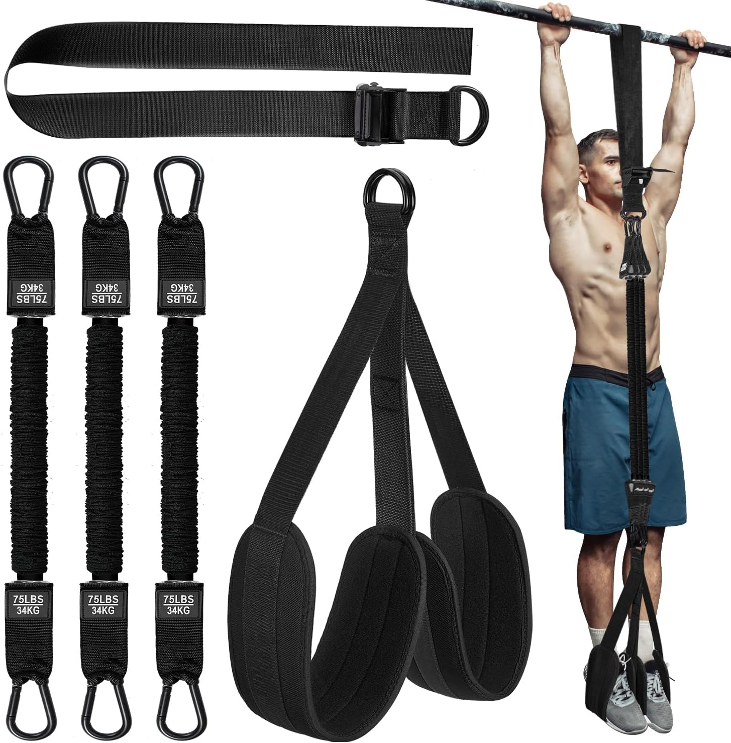 Pull up Assistance Bands, Heavy Duty Resistance Band for Pull up Bar, Adjustable Weight/Size with Fabric Feet/Knee Rest, Bands for Pull up Assist for Strength Training, Patented Pull up Assist Band