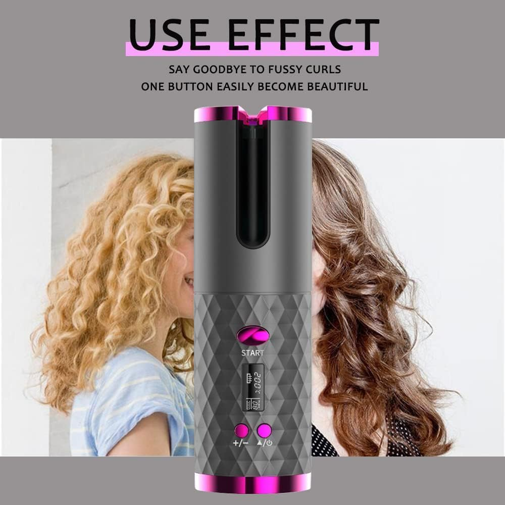 Automatic Hair Curler, Cordless Hair Curler LCD Display and Timer, Portable Wireless Curling Iron, USB Rechargeable Curling Wand, Fast Heating and Auto Shut off (Gray) image number 4