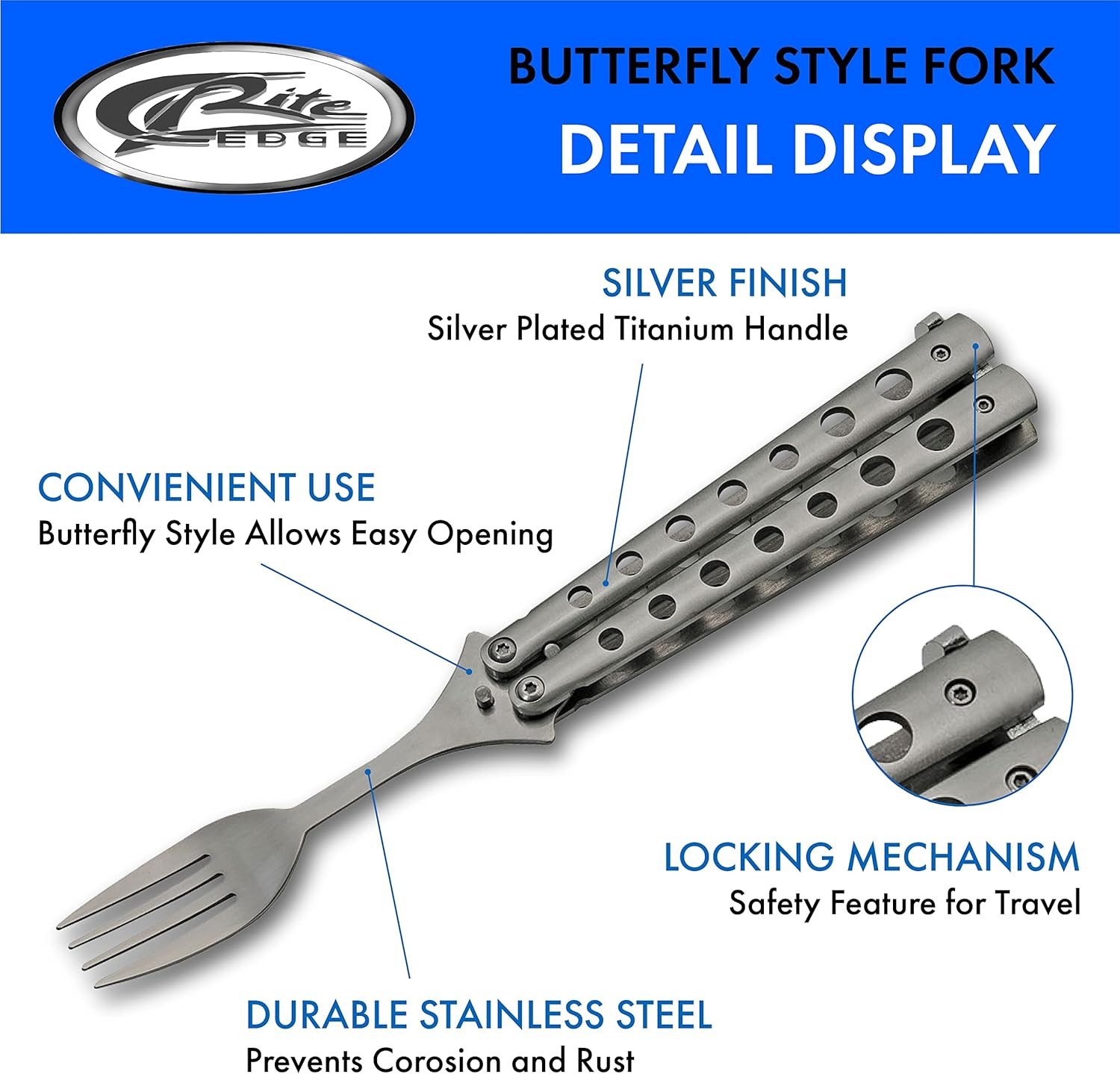 SZCO Supplies 9&rdquo; Silver Finished Butterfly-Open Style Travel/Camping Fork (211520-SL)