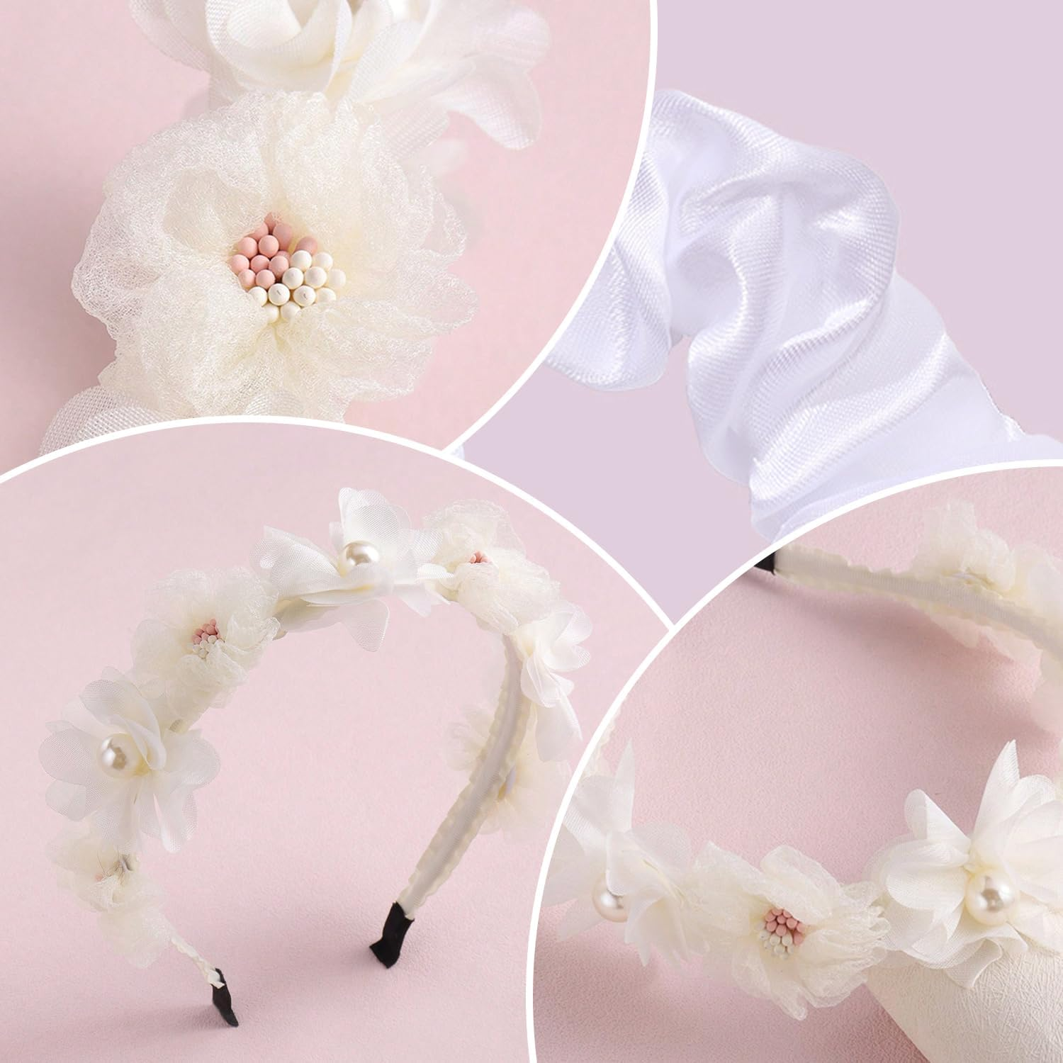 1 X Simulated Flower Headband and 1 X White Hair Ring, Simple and Elee Hair Accessories, Elastic Hair Rings, Cute and Cute Hair Accessories. image number 4