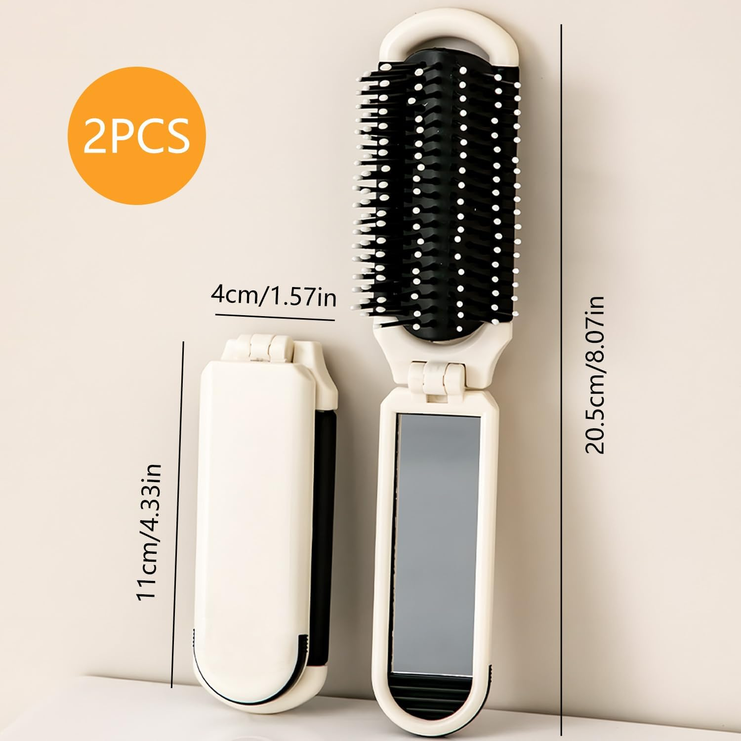 TORMEN 2 Pack Folding Travel Brushes for Hair Travel Hair Brush with Detachable Mirror Compact Scalp Massage Comb for Women Mini Portable Hairbrush for Purse Gym Trip(Electroplated Silver Plating) image number 4