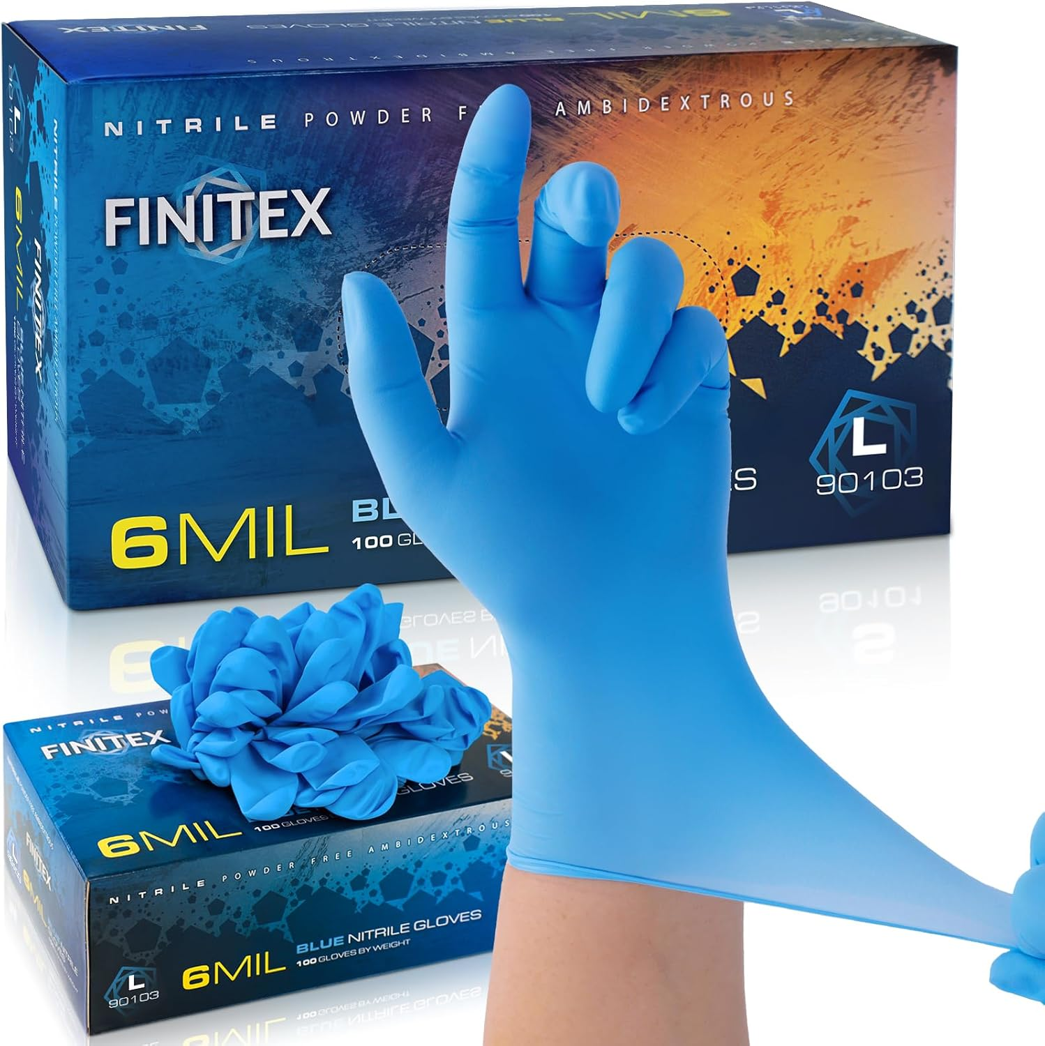 FINITEX Disposable Blue Nitrile Gloves 6Mil Heavy Duty Latex-Free Glove 100PCS Cooking Food Safe Powder-Free Rubber Gloves