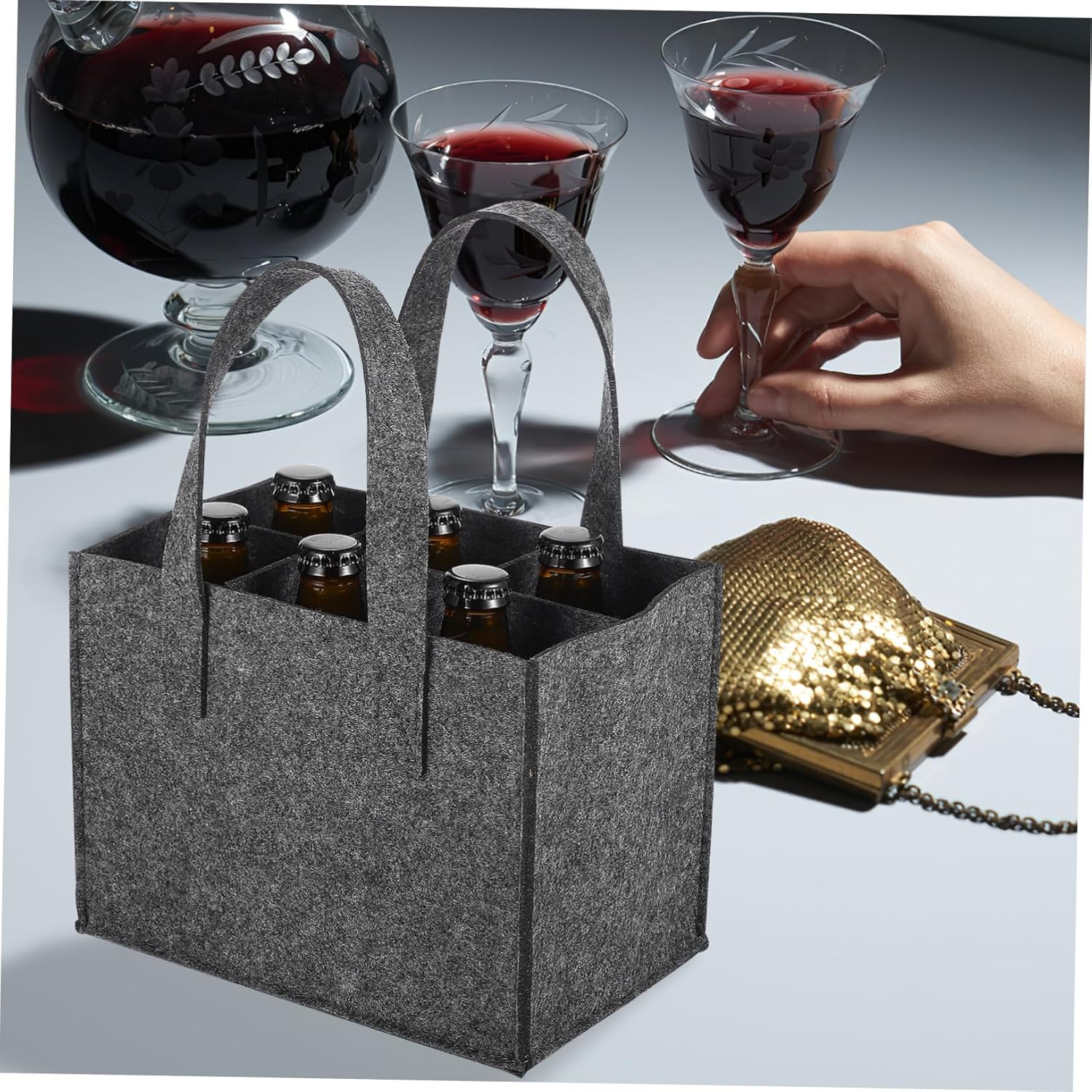 CATIEBYE 4Pcs Thick Felt Bottles Wine Storage Tote Bag with Sturdy Handle Reusable Bottle Carrier Handbag for Travel Camping Picnic Soft Felt Material image number 2