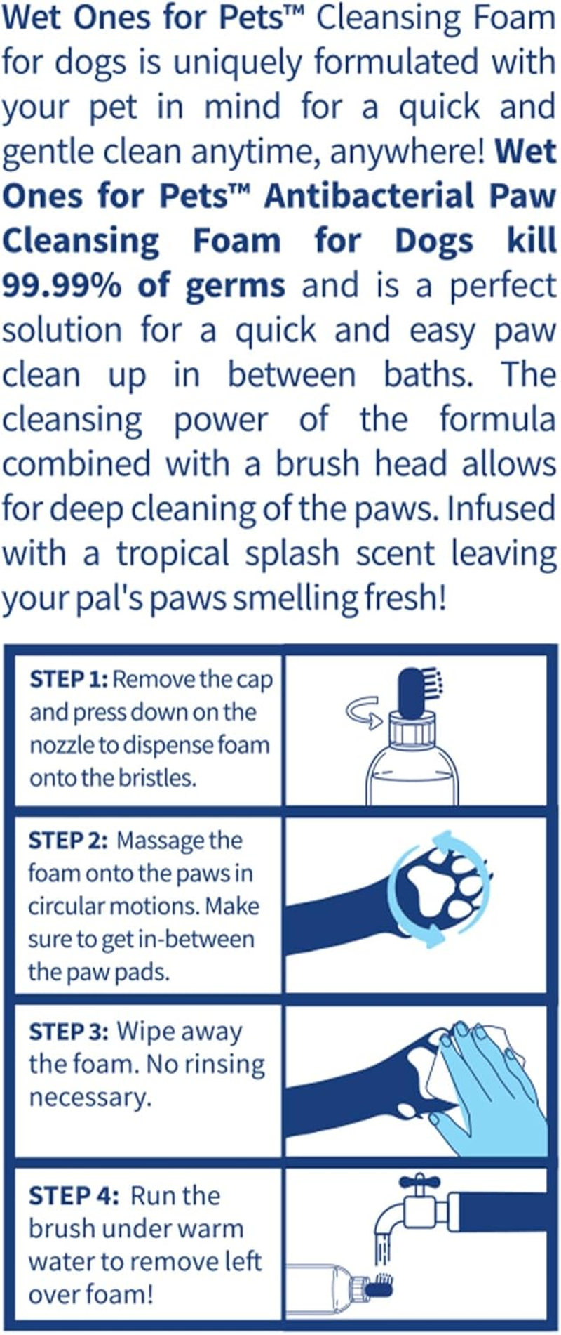 Wet Ones for Pets Antibacterial Dog Paw Cleansing Foam with Built-In Paw Scrubber Brush, Tropical Splash Scent, 5 Oz | Dog Paw Cleaner with Antibacterial Foam and Brush image number 6