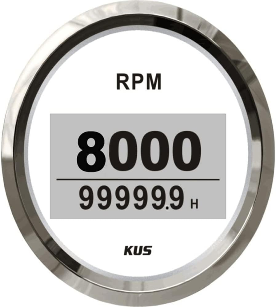 KUS 85Mm Digital Tachometer 0-8000RPM Tacho Meter Gauge 12V/24V with Backlight Marine Outboard Diesel Engine (White+Stainless Steel) image number 5
