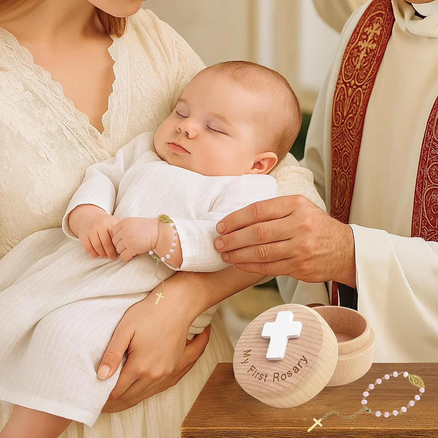 TBTFW My First Rosary, Baptism Gifts Rosary, Baptism Catholic Gift for Boy Girls,Used for Newborn Ceremony(Pink) image number 2