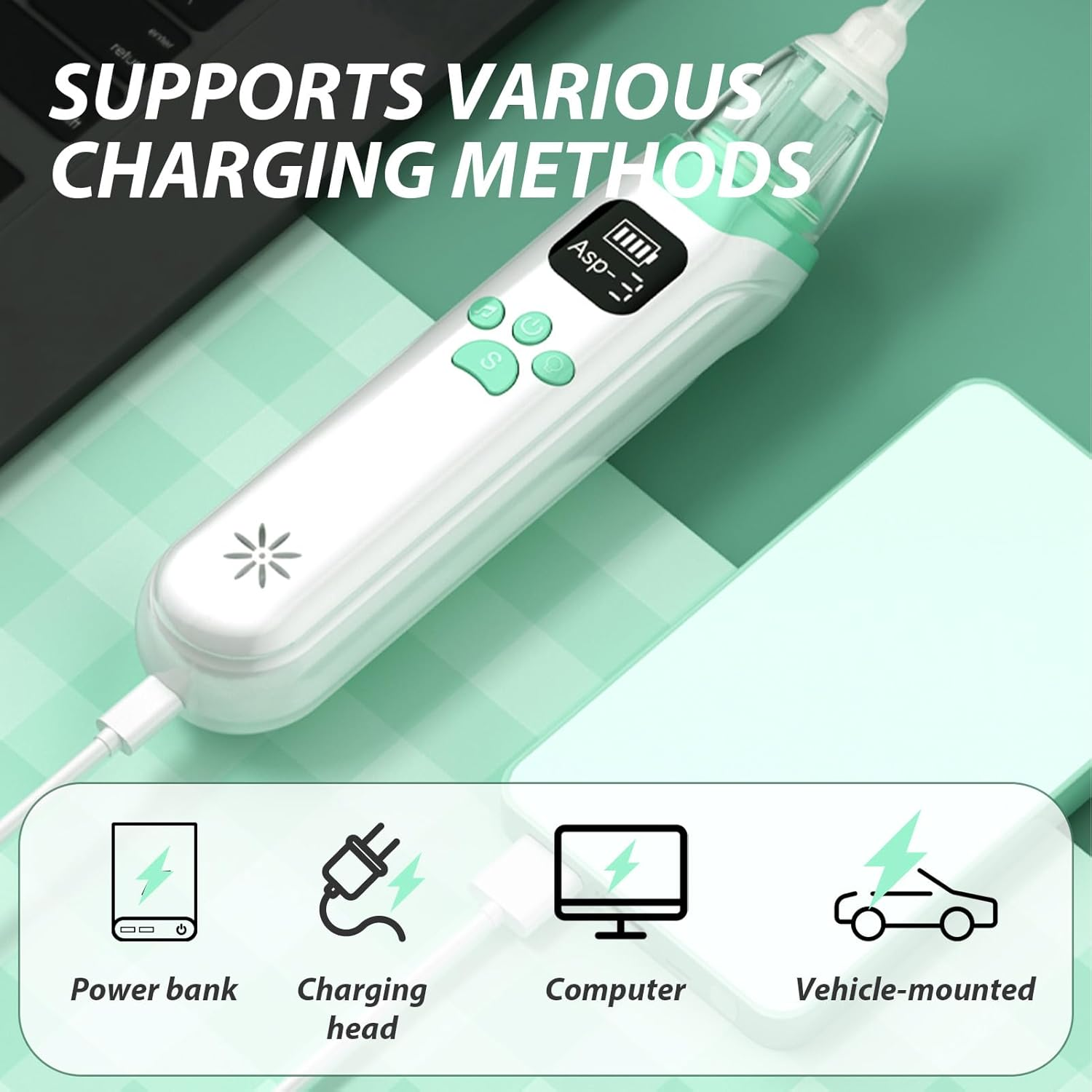 Baby Nasal Aspirator Electric, 3 Types Adjustable Gear, Includes 3 Soft Silicone Tips, Soothing Music & LED Lights, Ideal for Newborns Infants and Toddlers up to 12 Years image number 2