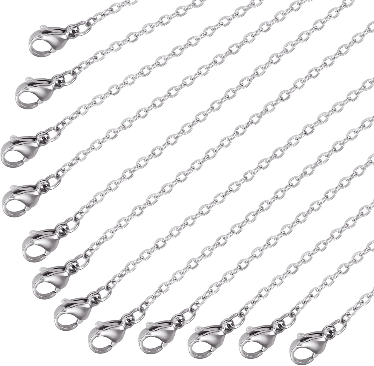 Wholesale 12 PCS Genuine Stainless Steel Fine Cable Chain Necklace Chains Bulk for Jewelry Making 18-30 Inches (20 Inch(2Mm)) image number 6