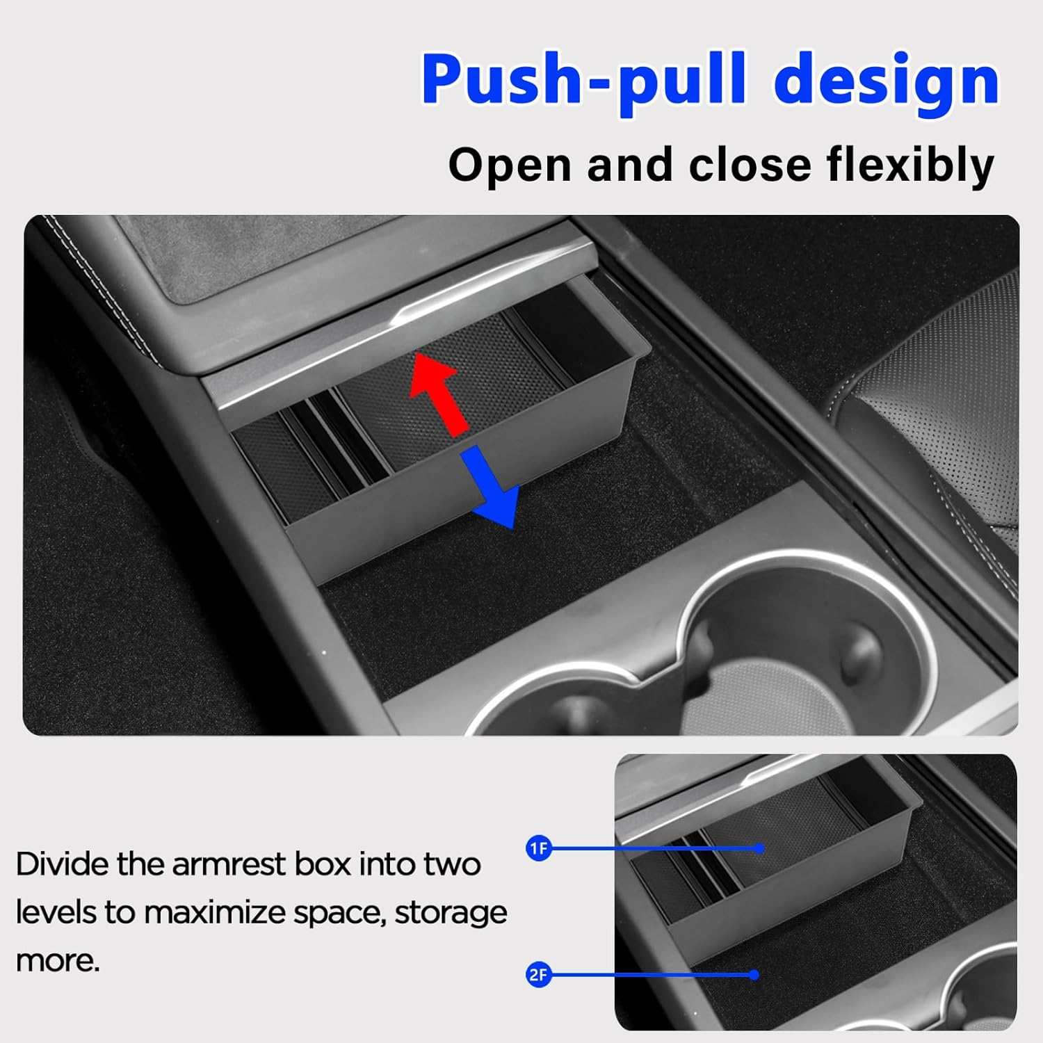 Center Console Organizer Compatible with 2024 2025 Tesla Model 3/ New Model Y Juniper Highland Armrest Storage Box and Front Hidden Cubby Drawer Tray Interior Accessories (Center Console Tray) image number 3