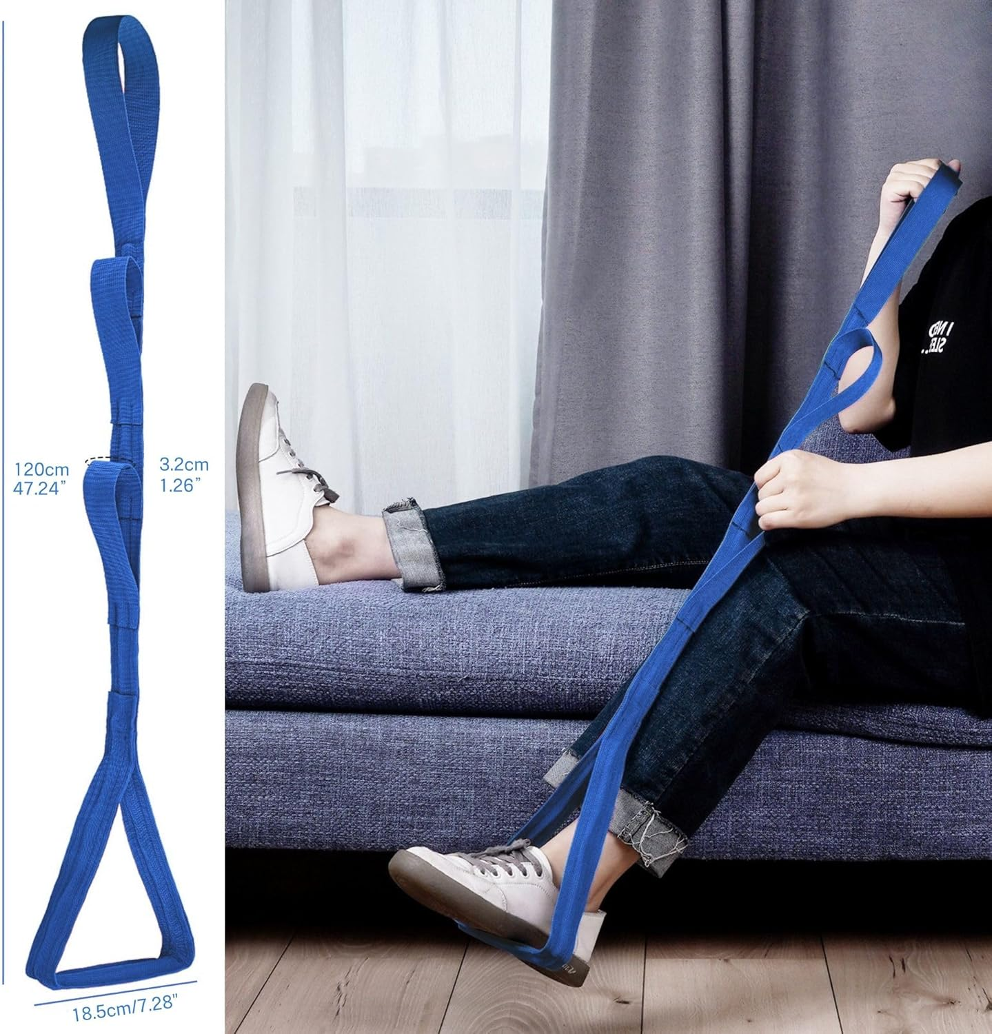 42&ldquo; Long Leg Lifter Assist,Large Rigid Foot Loop &Sturdy Multiple Handles for Limited Mobility, Knee, or Hip Replacement Surgery (Blue) - Gray image number 5