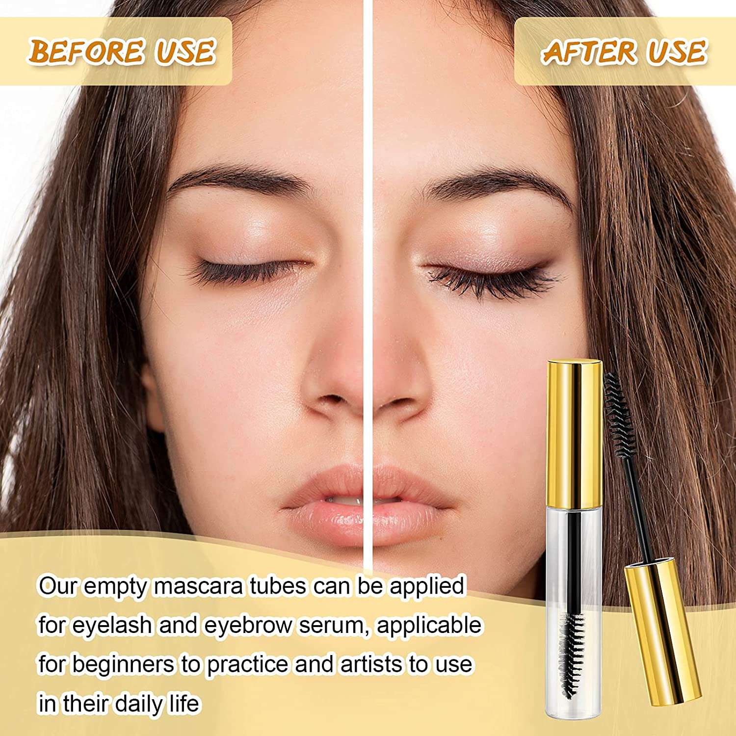 40 Pieces 10 Ml Empty Mascara Tubes Eyelash Wand Refillable Clear Bottles Eyelash Cream Container Bottle with 4 Pieces Transparent Funnels Transferring Castor Oil for DIY Cosmetics (Golden) - Black image number 5