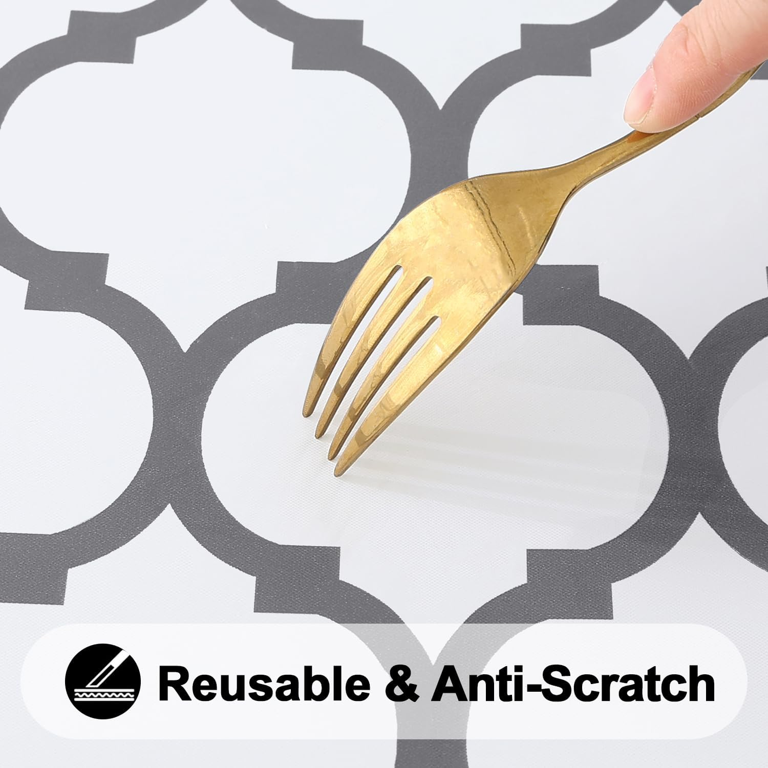 Smiry round Picnic Tablecloth, Waterproof Elastic Fitted Table Covers for 36" - 44" Tables, Wipeable Flannel Backed Vinyl Tablecloths for Camping, Indoor, Outdoor, White image number 5