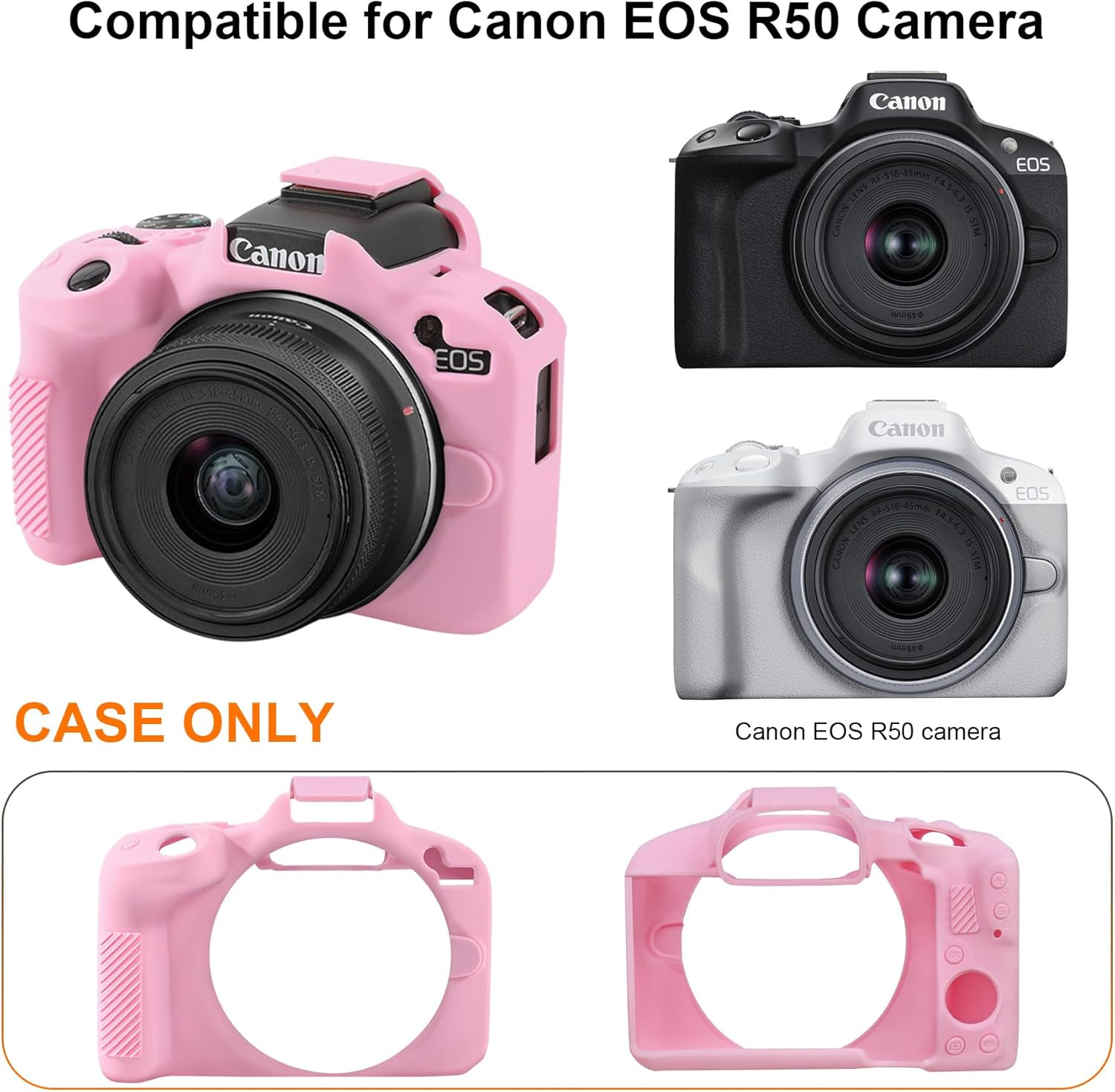 RAIALL Case for Canon EOS R50 Camera, Soft Silicone Protective Case for Canon EOS R50 EOSR50 Vlogging Camera, Lightweight EOS R50 Camera Case Cover Grip Body Skin, Pink image number 3