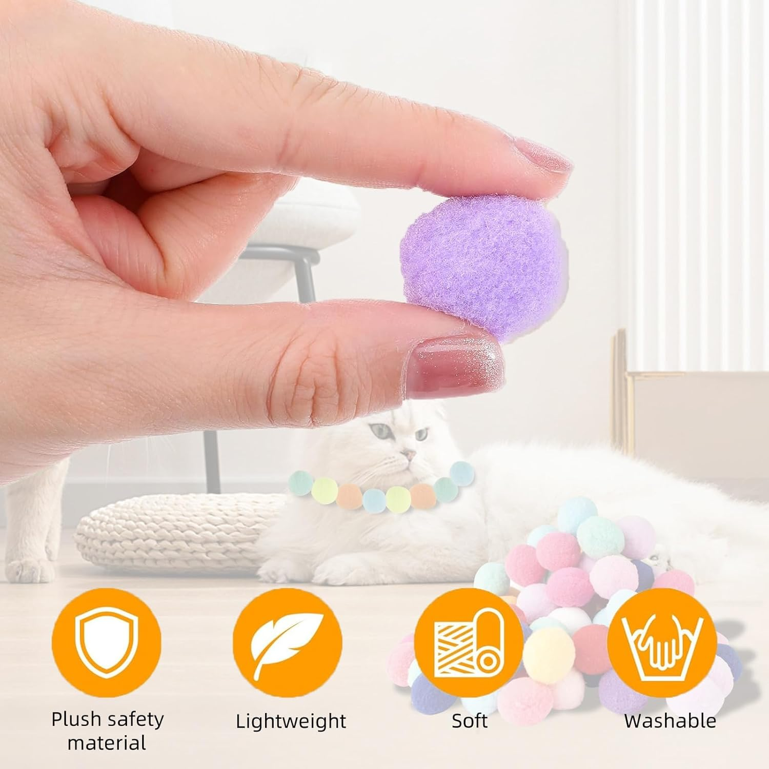 Cat Toy Ball Launcher,30Pcs Pompom Ball and 1 Ball Toy Launcher,Colorful and Soft Interactive Cat Balls, Funny Interactive Cat Toys image number 4