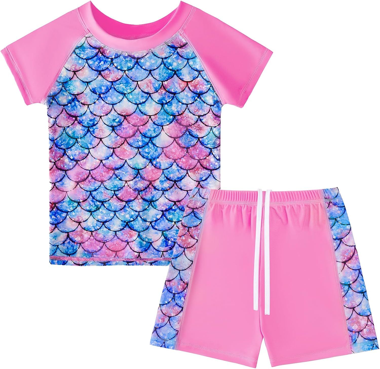 Girls' Swimwear, Girls Swimsuit 2 Piece with Bottoms, Cute Printed Short Sleeve Swimsuit for Kids Girls 5-12 Years