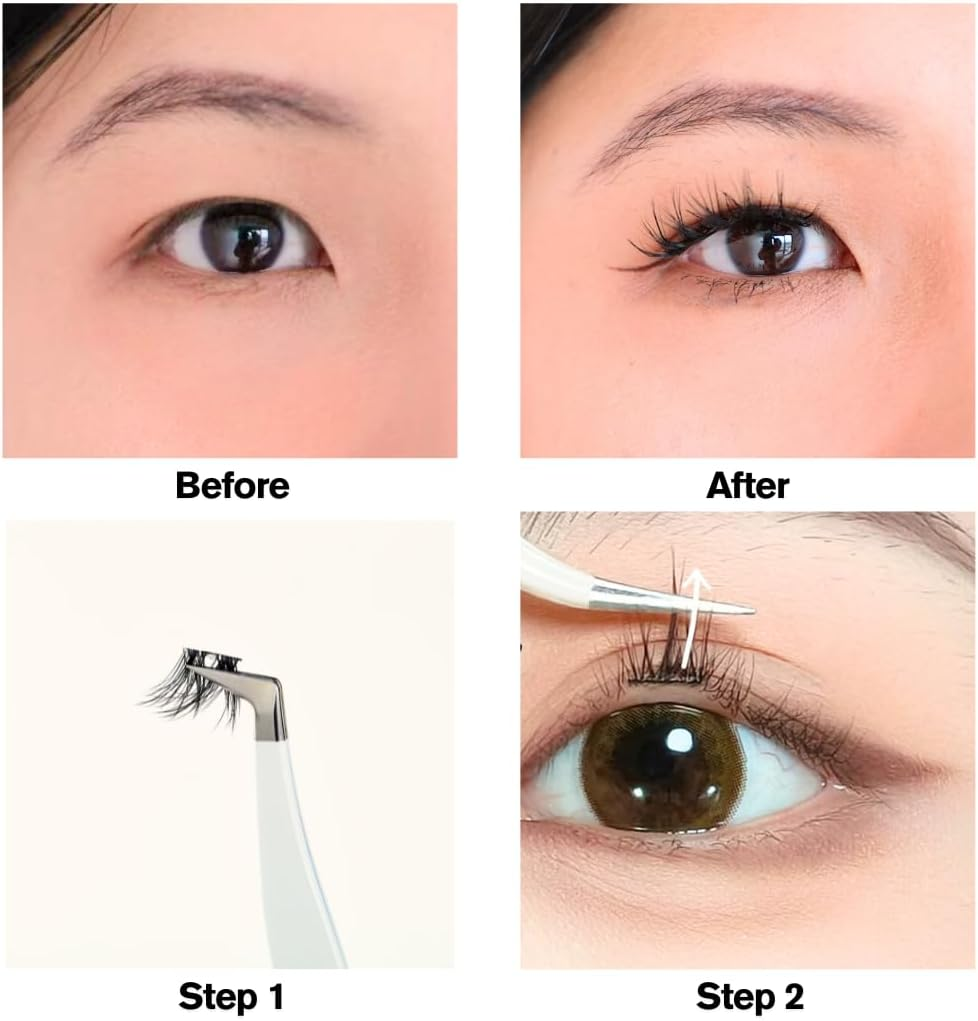 Self-Adhesive Glueless Press on Lash Clusters, No Glue Needed, Cluster Eyelash Extensions, Beginner Friendly, Individual Clusters, 24H Wear, Perfect Salon Look