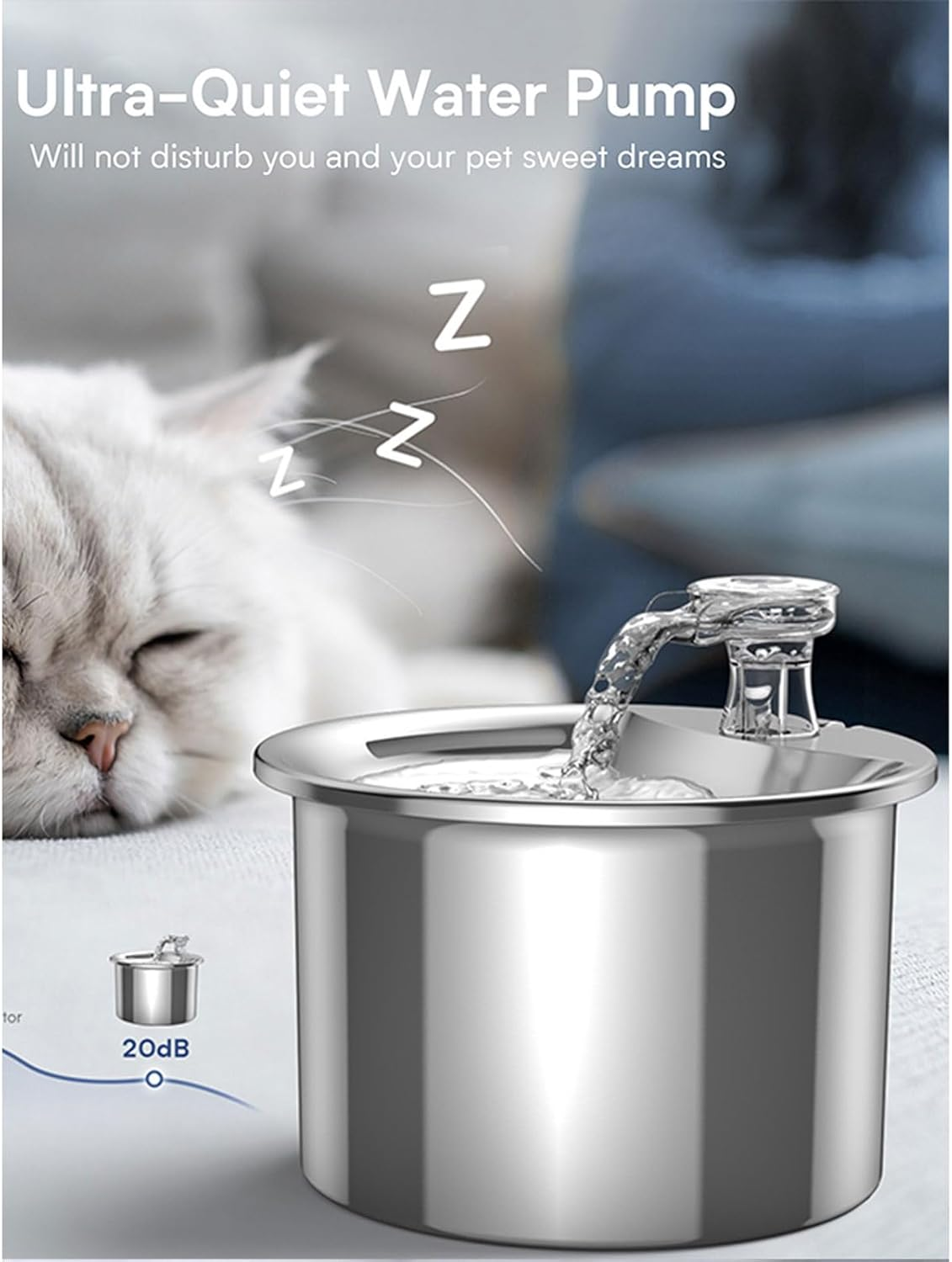 Dog Water Bowl Stainless Steel Smart Pet Water Dispenser Circulation Filtration Automatic Cat Water Fountain Large Capacity Ultra-Quiet Cat Fountains Pet Bowl