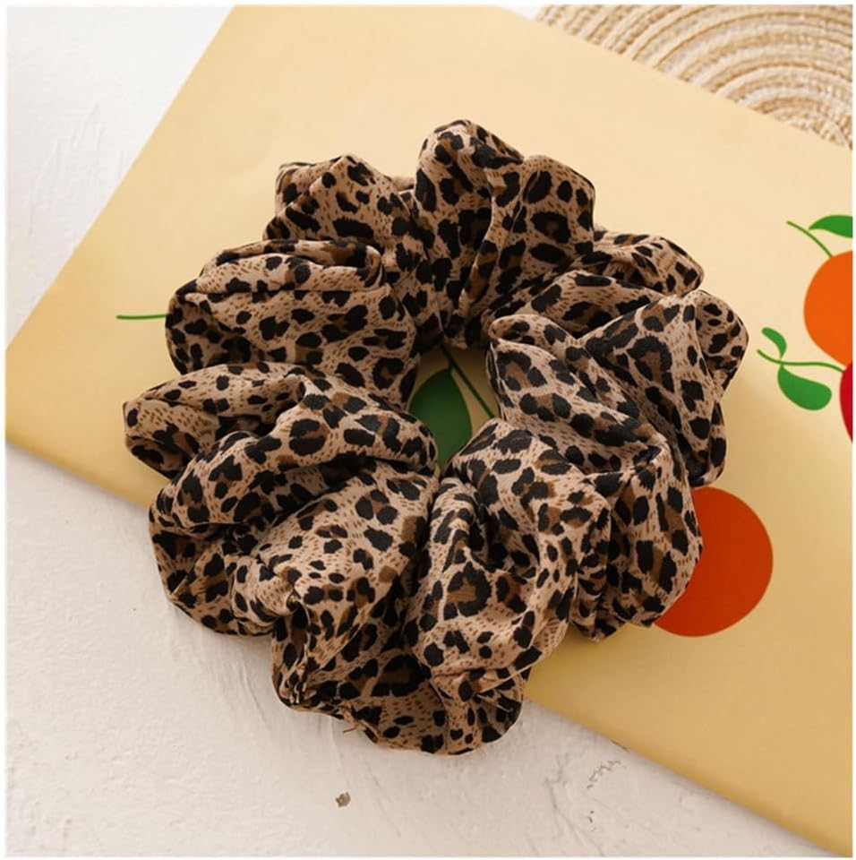 SHTGOI Women'S Hair Scrunchie Elastic Hair Bands Silk Scrunchies Large Hair Rubber Bands with Leopard Print Colon Hair Ring Vintage Hair Accessories for Women and Girls Curry