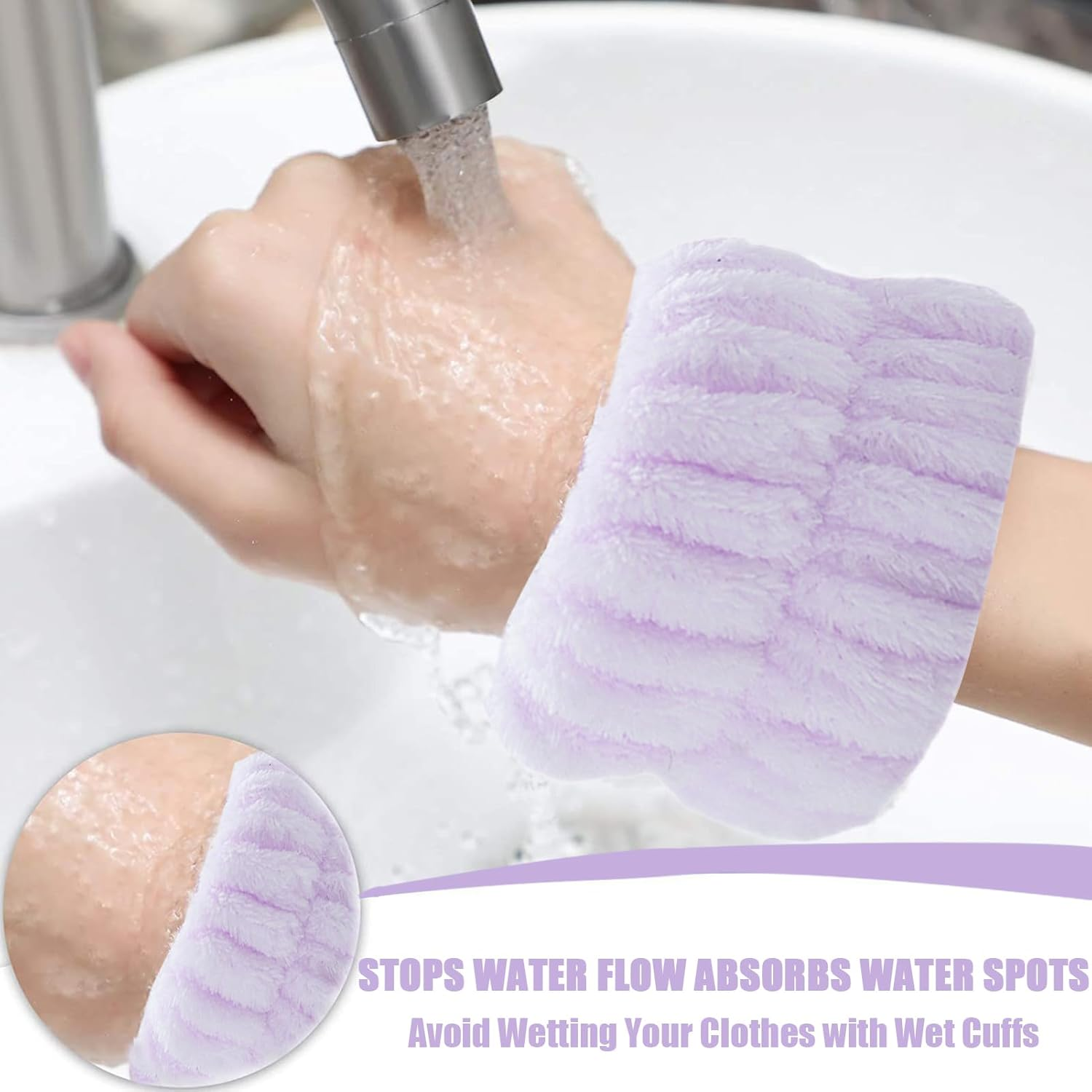 Headband Wrist Wash Band Set, Spa Face Hairband Wrist, Wrist Spa Wash Band, Sponge and Terry Cloth Fabric Headband, Wrist Makeup, Hair Band Velvet, Face Cleansing (#5) - 3 image number 3