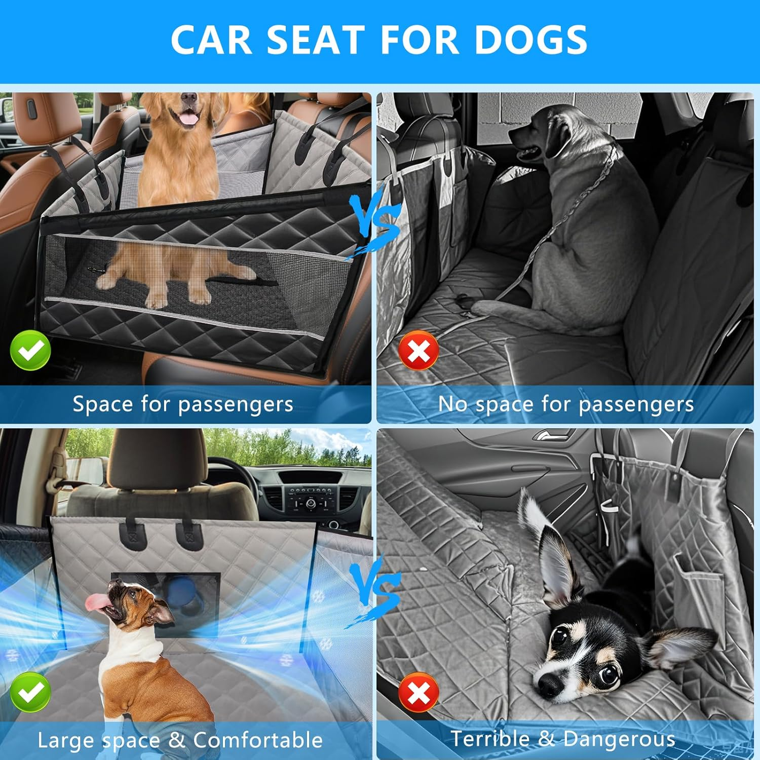 Dog Car Seat Extender for Small Large Dogs, Back Seat Extender, Pet Hammock for Back Seat Dog Bed Mattress, Pet Car Seat for Car SUV Truck (Black 56 * 56 * 54Cm) - Gray image number 2