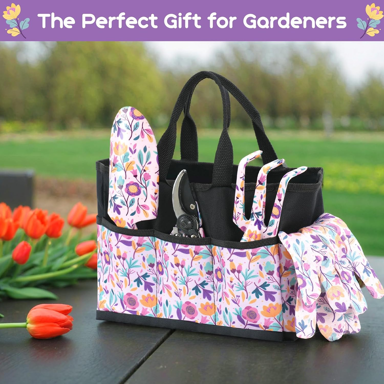 Velway Garden Tool Set 5-Piece - Mama'S Gift with Bag & Gloves, Floral Garden Tools Ideal Garden Gift for Women, Mother'S Day, Birthday, Christmas image number 2
