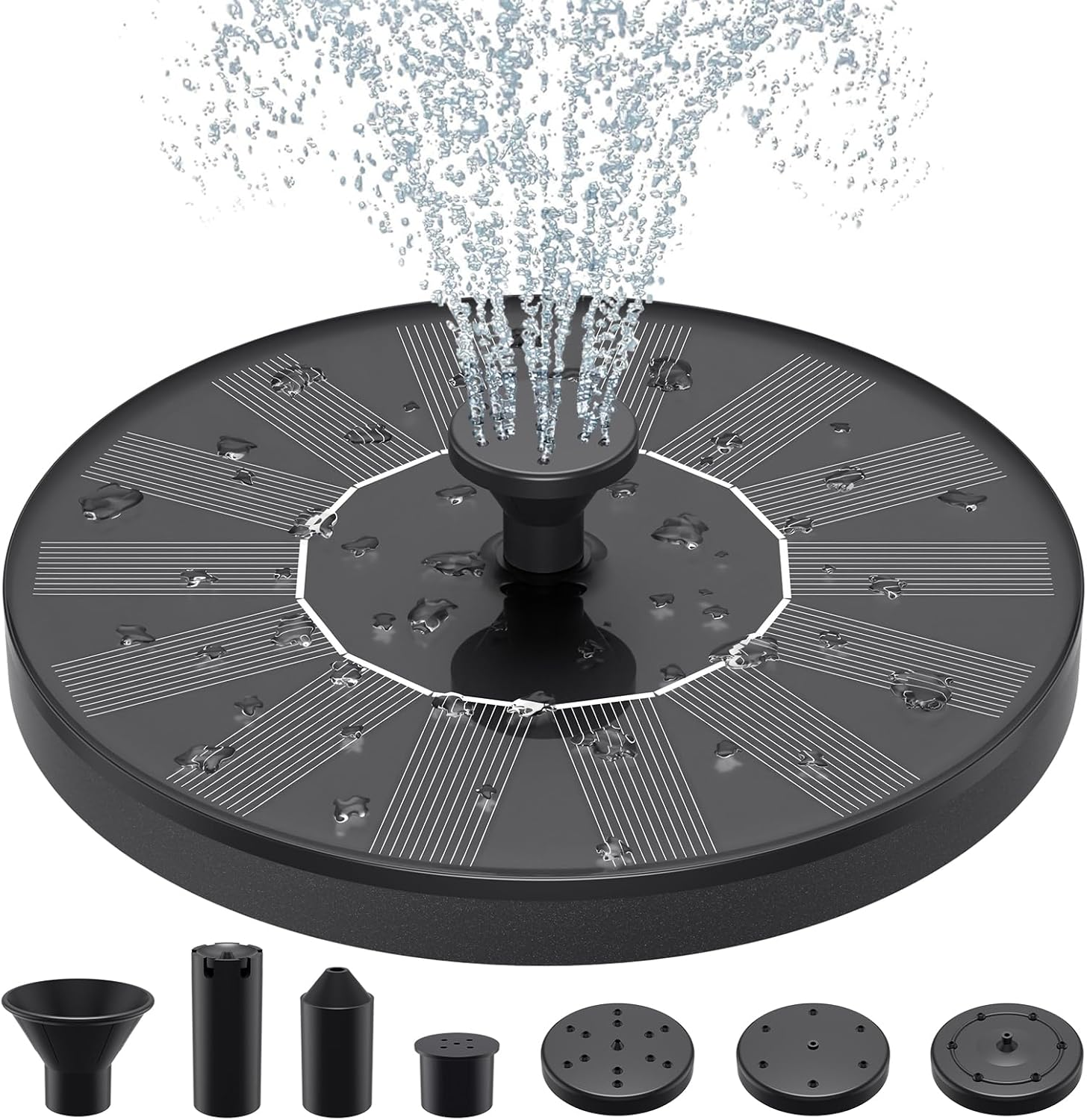 Solar Water Fountains,Solar Powered Bird Bath Fountain with 6 Nozzles - Free Standing Floating Solar Fountains for Bird Bath, Garden, Pond, Pool (Black-1W) image number 3