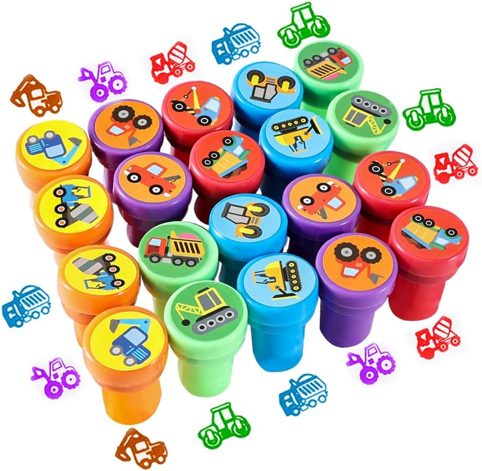 Pack of 20 Digger Children'S Stamps, Self-Inking Construction Truck Stamps, Construction Party Favours for Children'S Birthday, Party Accessories, Construction Site Stamp, Classroom Rewards image number 6