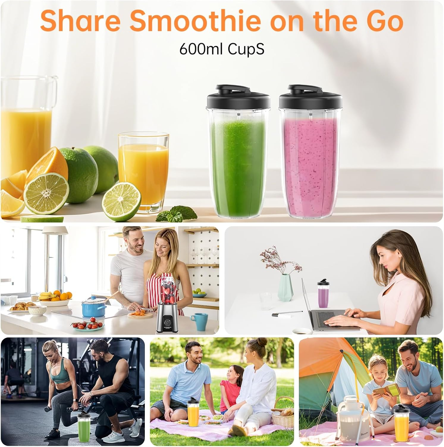 Smoothie Blender, 850W Personal Blender for Shakes and Smoothies, Blenders for Kitchen, Smoothie Juice Mixer with 2X 650Ml Travel Cups & 300Ml Grinding Cup,Smoothie Maker with Bpa-Free (Silver) image number 2