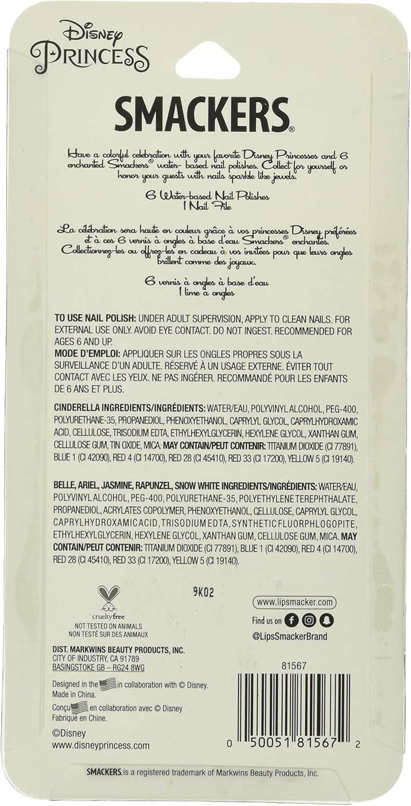 Lip Smacker Disney Nail Collection, Princess Nail Polish, Set of 6 Water-Based Polishes image number 1