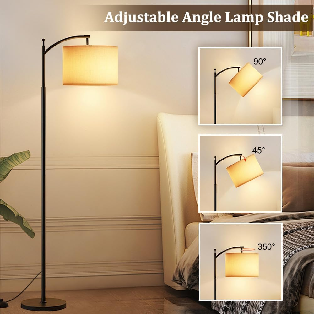 61&lsquo;&rsquo; Floor Lamp for Living Room, Necomi Curved Floor Lamp, 3 Colour Temperatures 3000K-5000K, Modern LED Floor Lamp with 9W LED Bulb and Linen Shade (Adjustable), Bedroom Office Dining Room