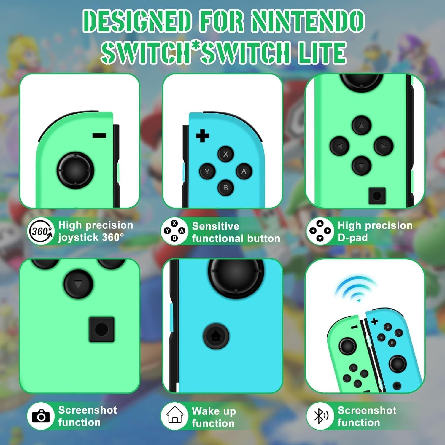Joy Cons for Switch Controllers, Wireless Replacement for Switch Joycons, Left and Right Switch Controllers Support Sports Dual Vibration/Wake-Up Motion Control (Green)