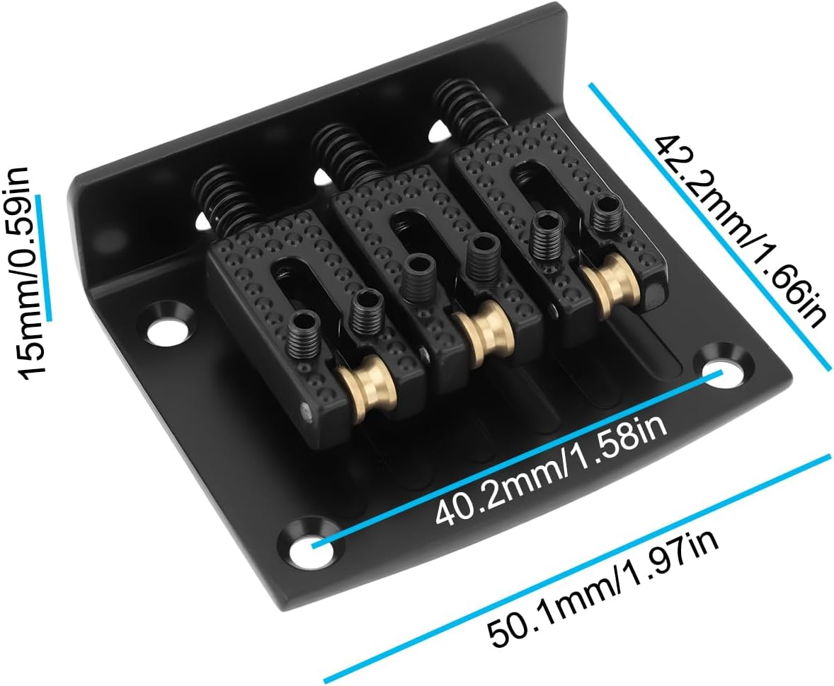 VGOL Black 3-String Electric Guitar Bridge with 1 Wrench and 4 Screws - Silver image number 6