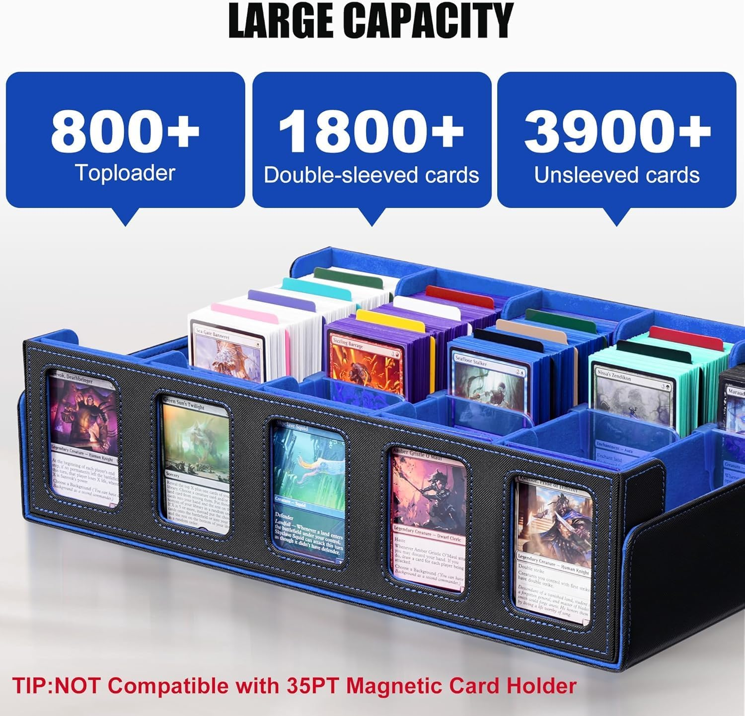 Cyperever Trading Card Storage Box with Commander Display, 5-Row Deck Case with Removable Lid, 5 Toploaders, 5 Stoppers, 48 Dividers,1 Dice Tray, 3900+ Card Deck Box for MTG TCG Sports Cards image number 2