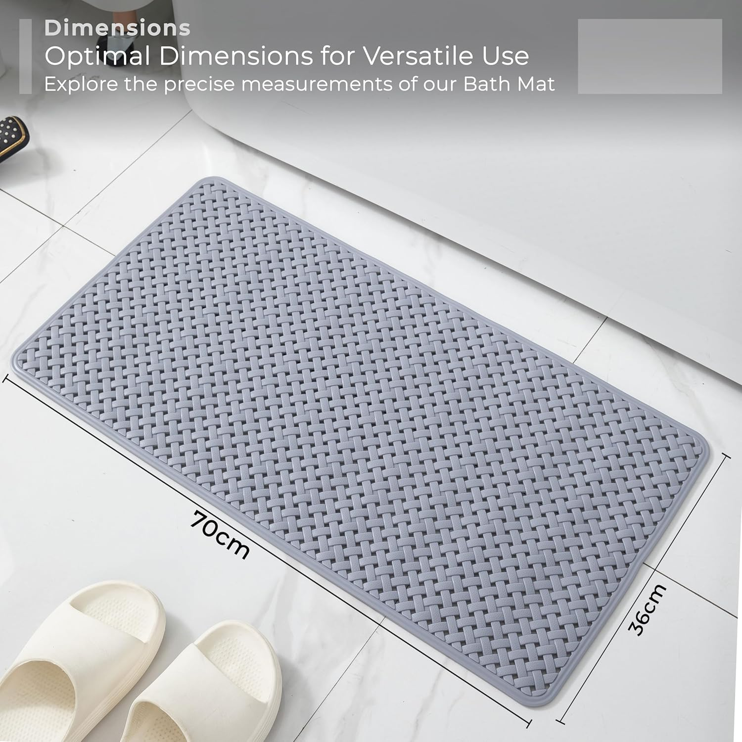 Bath Mat Non Slip anti Mould - 36X70Cm Bathtub Mat for Bathroom with Suction Cups and Drain Holes, Machine Washable Shower Mats for inside Shower Ideal for Kids & Elderly - anti Slip Bath Mat (Grey) - Green image number 4